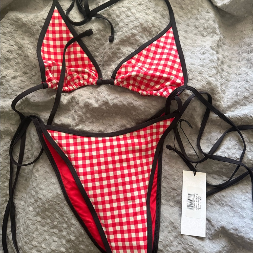Frankie's Bikinis Red Triangle Top and Bottom